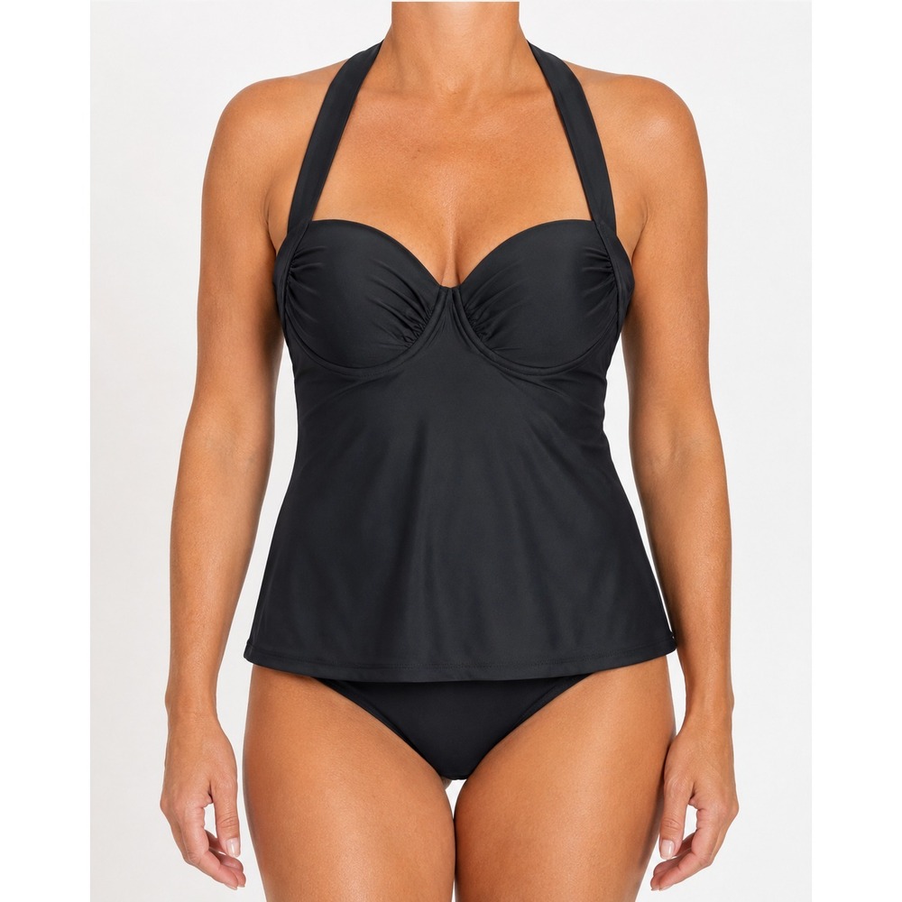 Merona Black Halter Underwire Tankini Swim Top Women's Size (S)‎